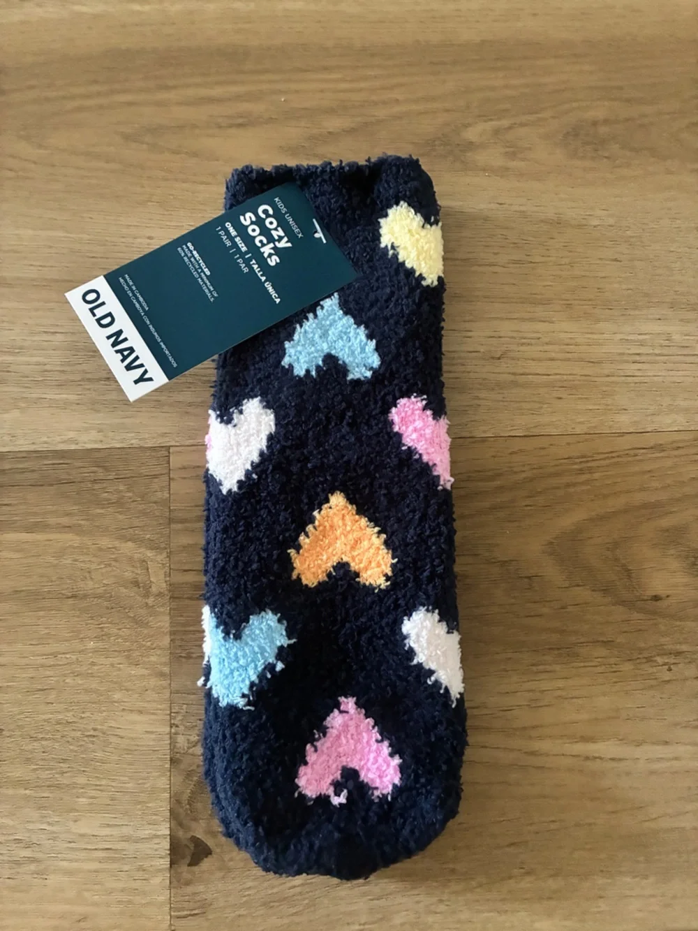 Old Navy Kids Fuzzy Heart Slipper Socks Navy Multi Color Non Slip NWT